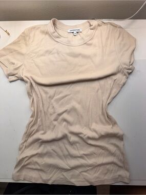 Cotton Citizen Women's Beige Ribbed Short Sleeve Tee